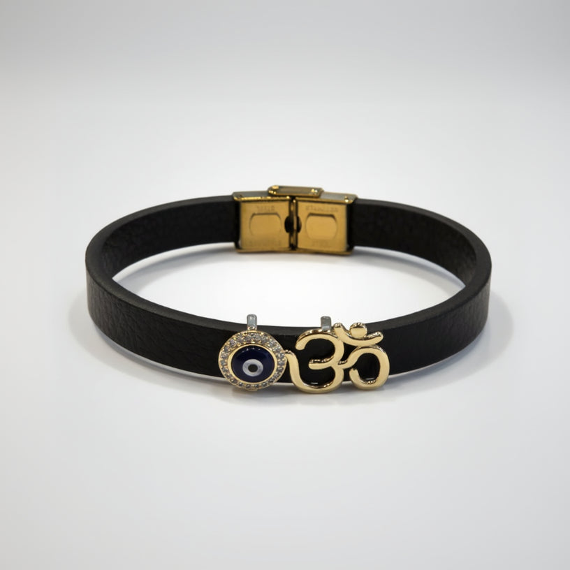 Evil Eye Om Faux Leather Bracelet