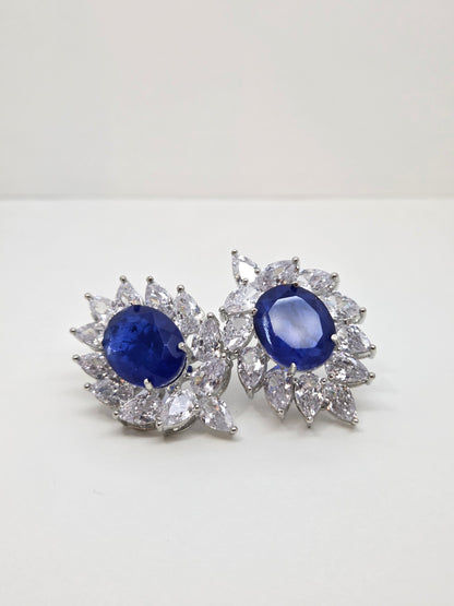 Blue Crystal Floral Zircon Studs