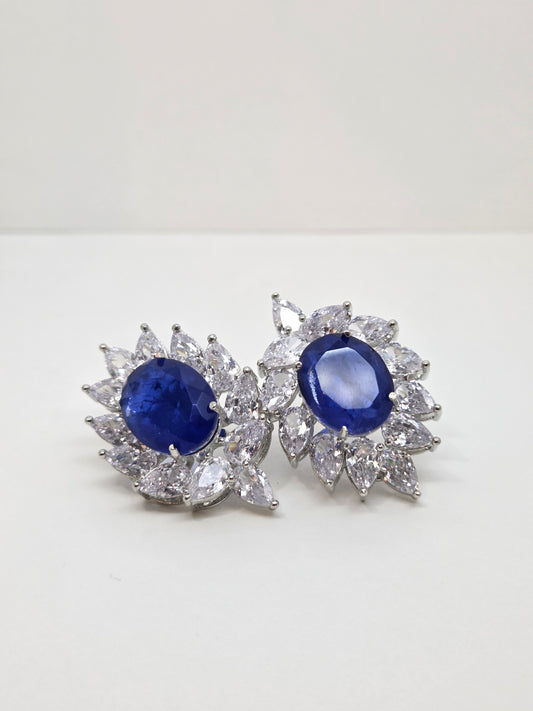 Blue Crystal Floral Zircon Studs
