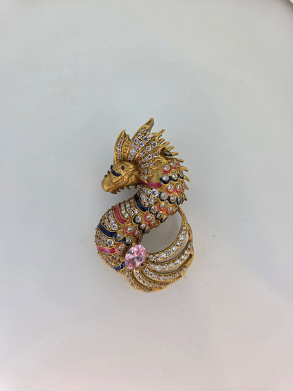 Gold Plated Multicolor Enamel Sea Horse Brooch