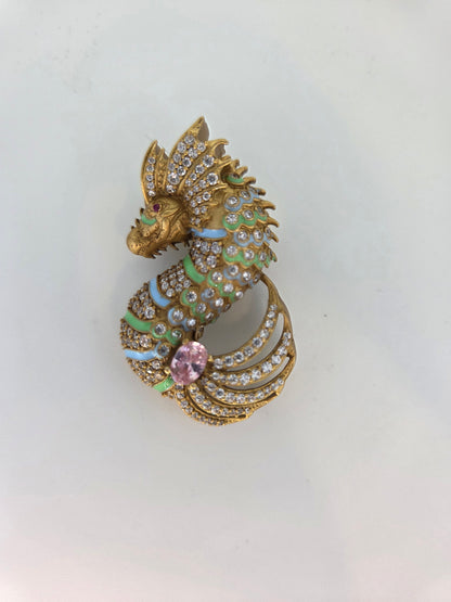 Enamel & Crystal Seahorse Gold  Plated Brooch