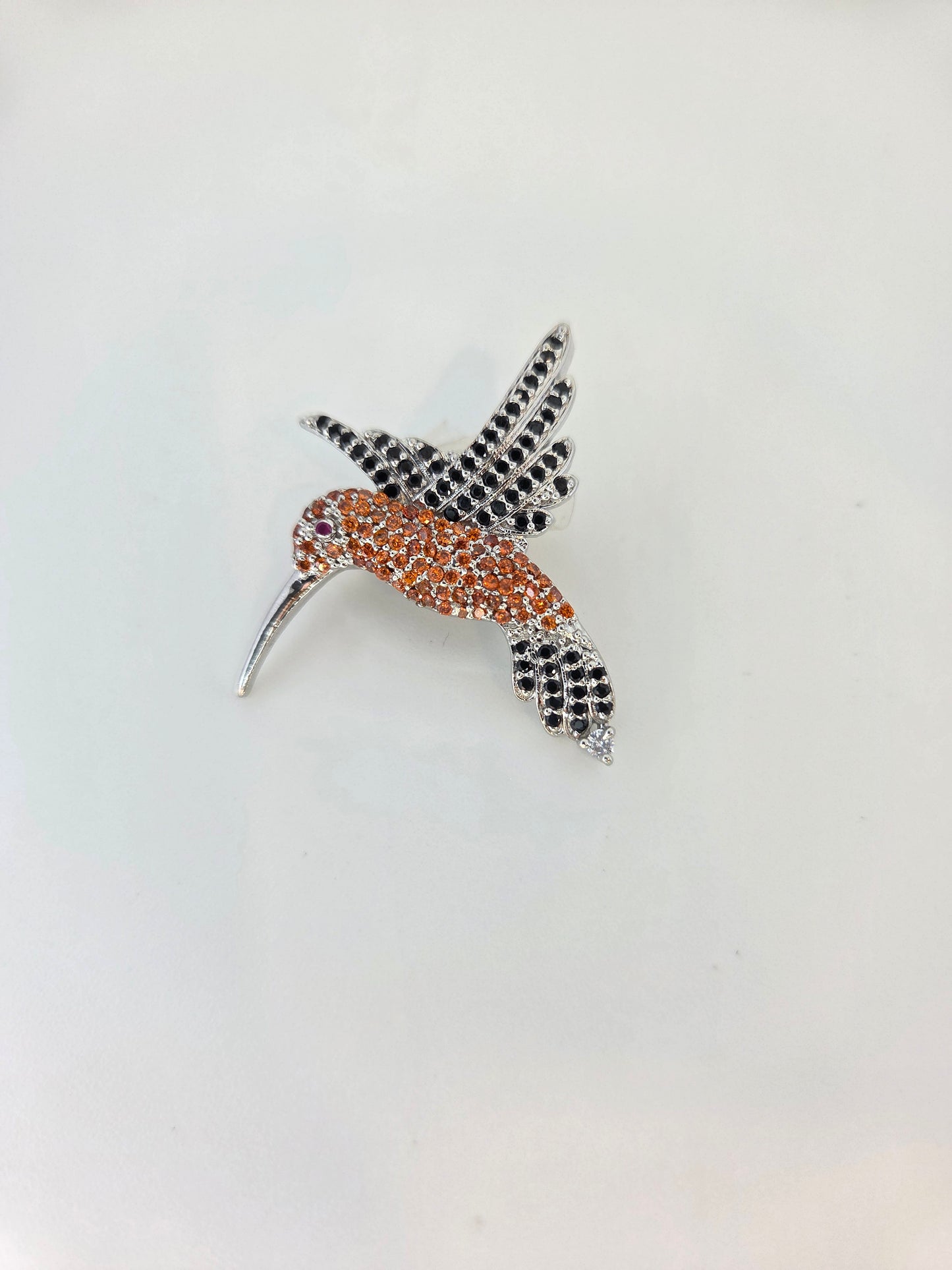 Orange Crystal Humming Bird Brooch