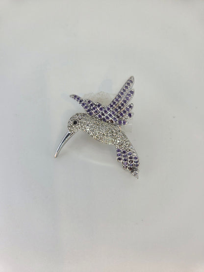 Amethyst Crystal Humming Bird Brooch