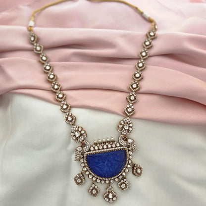 Royal Blue Carved Stone Polki Necklace Set