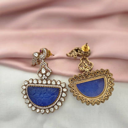Royal Blue Carved Stone Polki Necklace Set