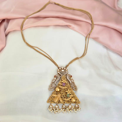 Antique Temple Pendant Long Necklace Set