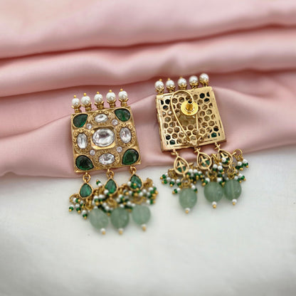 Emerald Green Kundan Polki Bridal Choker Set with Pearl & Jade Drops