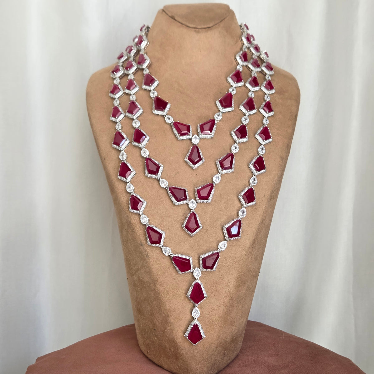 Ruby Cascade Layered Necklace Set