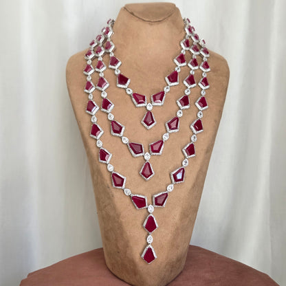 Ruby Cascade Layered Necklace Set