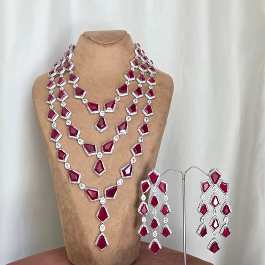 Ruby Cascade Layered Necklace Set