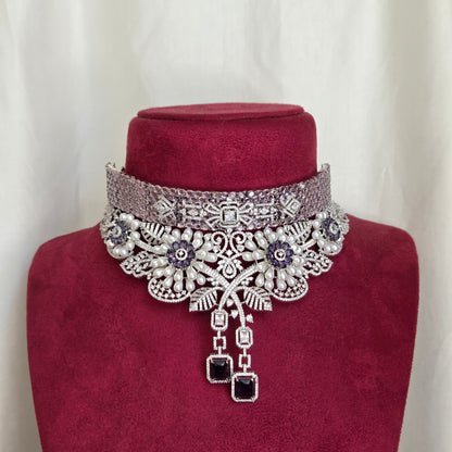 Pearl Floral Rhodium Choker Necklace Set