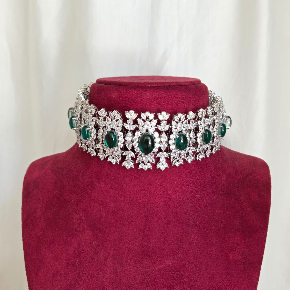 Green Floral Zircon Choker Necklace Set