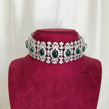 Green Floral Zircon Choker Necklace Set