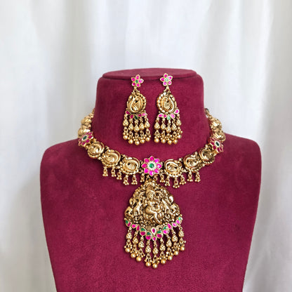 Traditional Lakshmi Temple Pendant Necklace Set