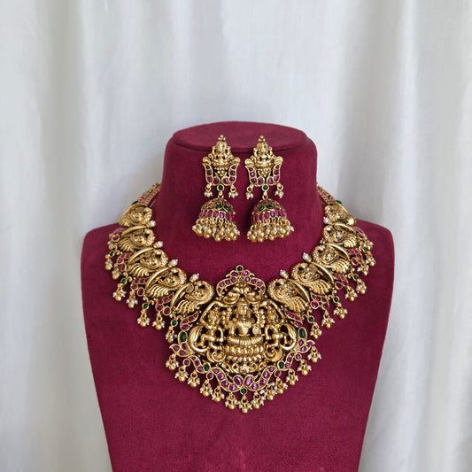 Temple Lakshmi Peacock Choker Necklace Set