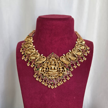 Temple Lakshmi Peacock Choker Necklace Set