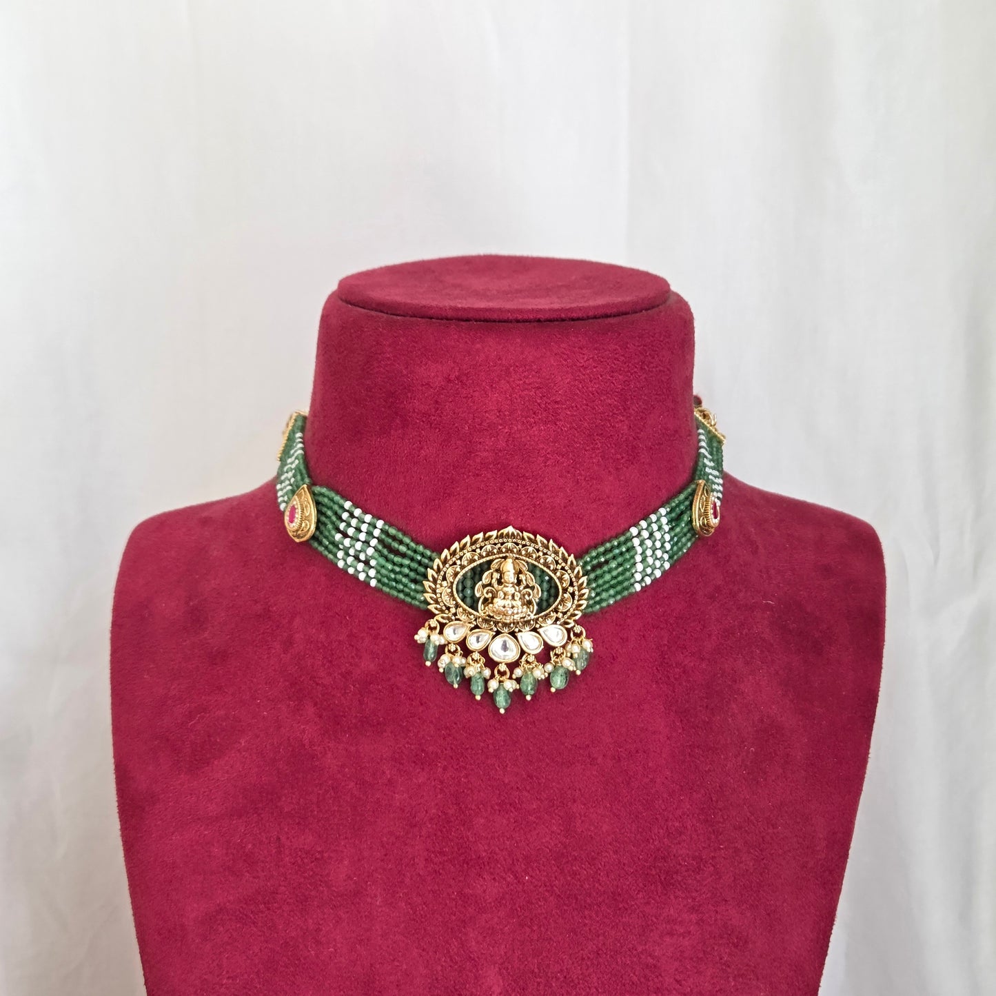 Temple Lakshmi Green Beaded Choker Set