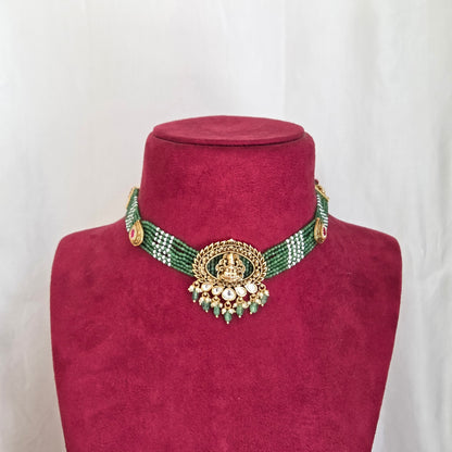 Temple Lakshmi Green Beaded Choker Set