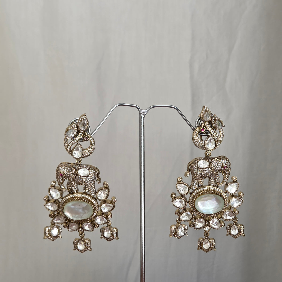 Peacock & Elephant Motif Polki Bridal Necklace Set
