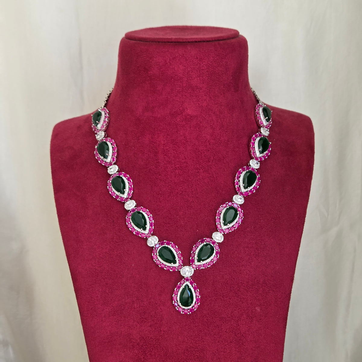 Emerald Ruby Teardrop Necklace Set
