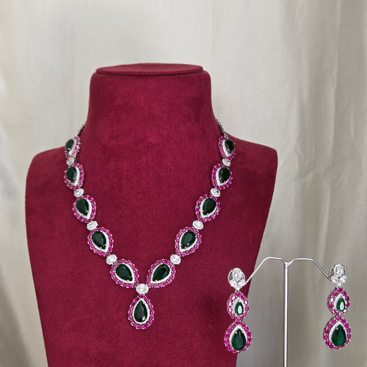 Emerald Ruby Teardrop Necklace Set