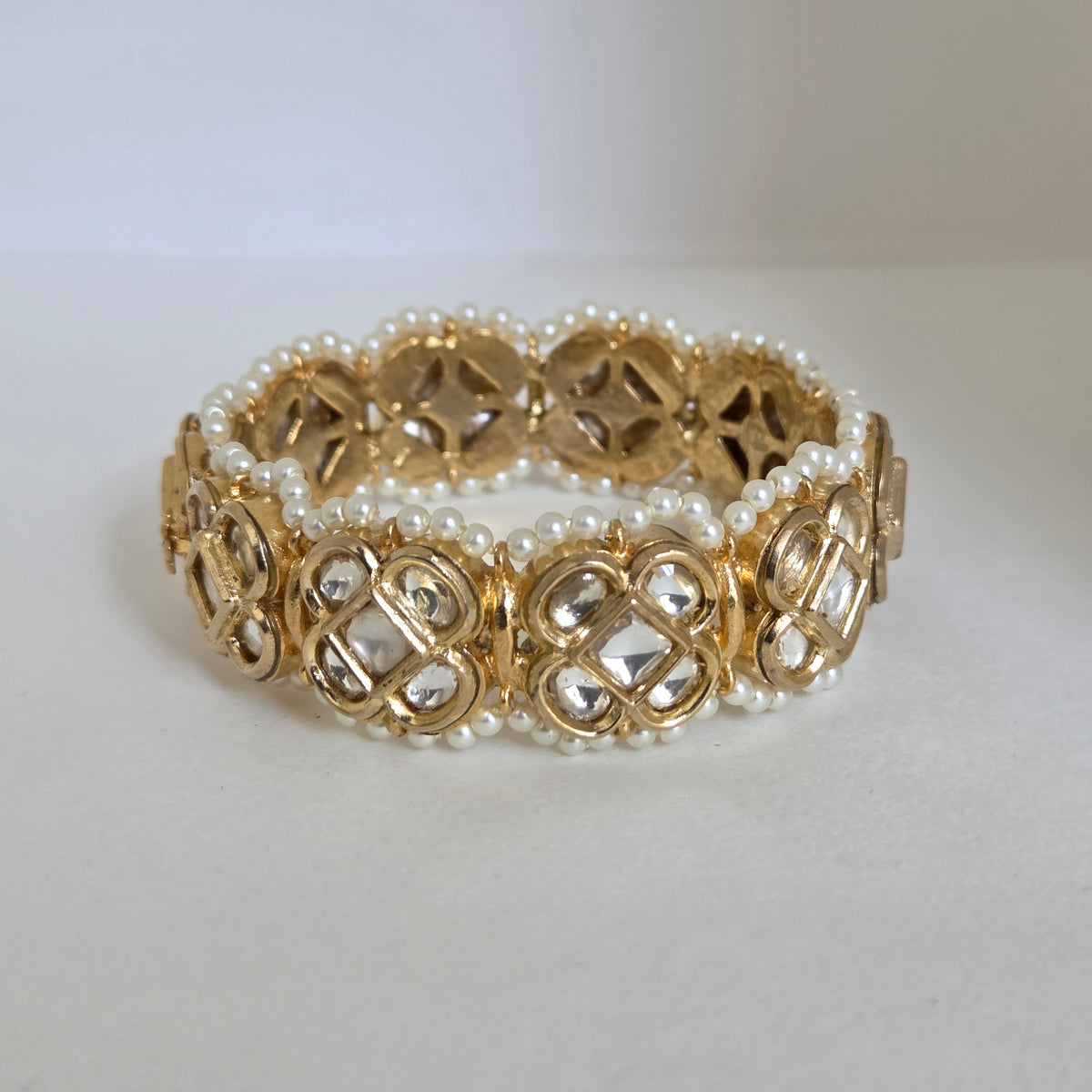 Gold Pearl Kundan Bracelet