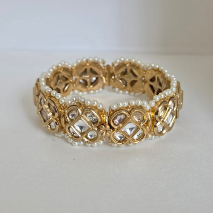Gold Pearl Kundan Bracelet
