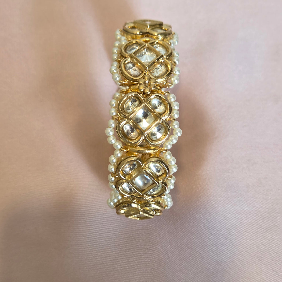 Gold Pearl Kundan Bracelet