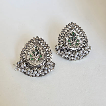 Oxidised Leaf Stud Earrings