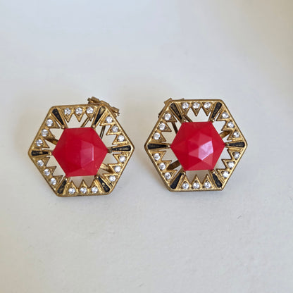 Crimson Geometric Stud Earrings