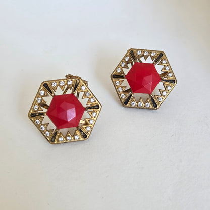 Crimson Geometric Stud Earrings