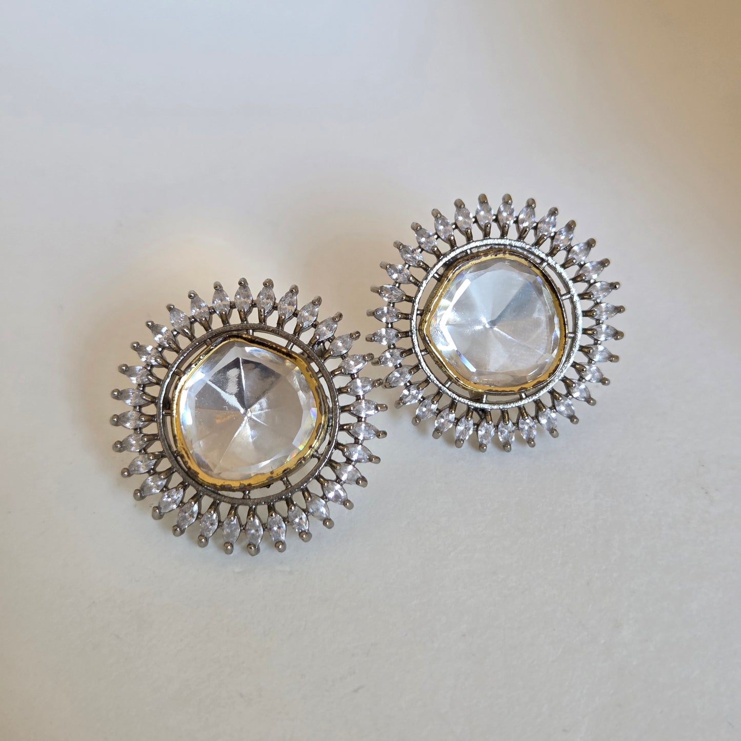 Silver Kundan Sunburst Kundan Studs