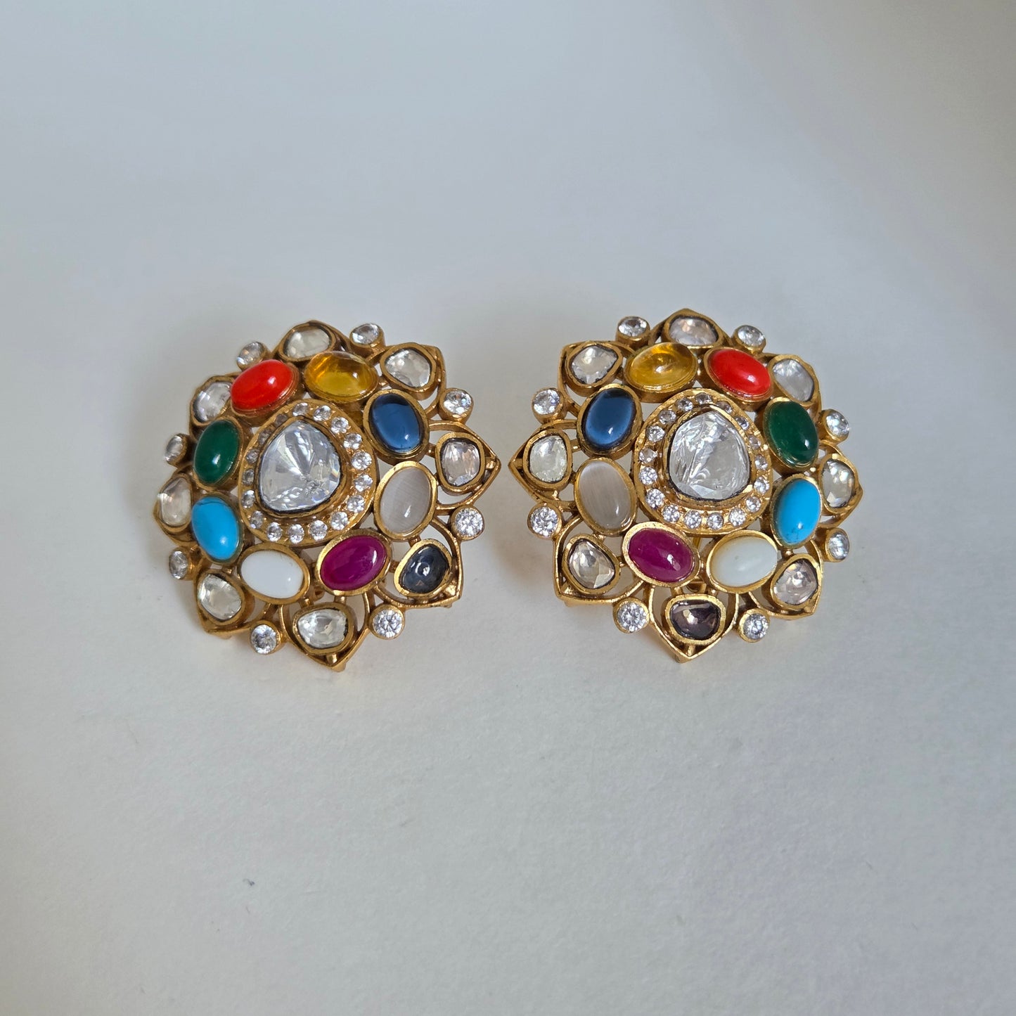 Multicolour Kundan Floral Stud Earrings