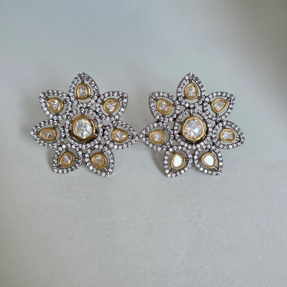 Two-Tone Kundan Floral Stud Earrings