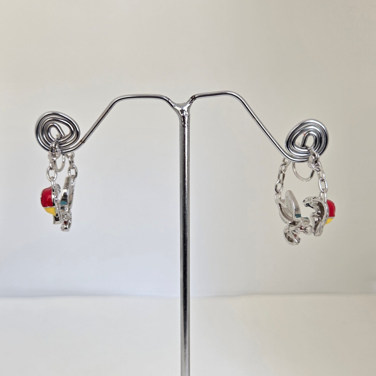 Silver Finish Enamelled Bird Charm Earrings