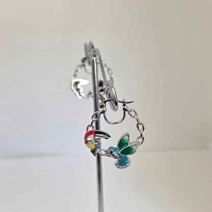 Silver Finish Enamelled Bird Charm Earrings