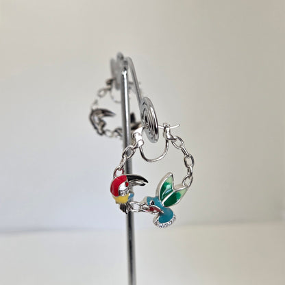 Silver Finish Enamelled Bird Charm Earrings