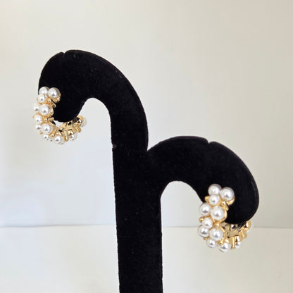Pearl Cluster Hoop Earrings