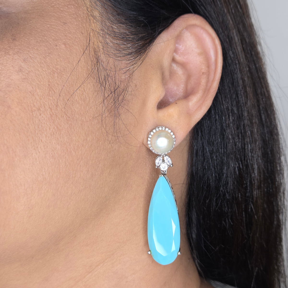White Finish Pearl and Turquoise Earrings