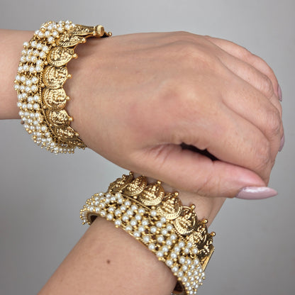 Pearl & Lakshmi Motif Gold Tone Bangle