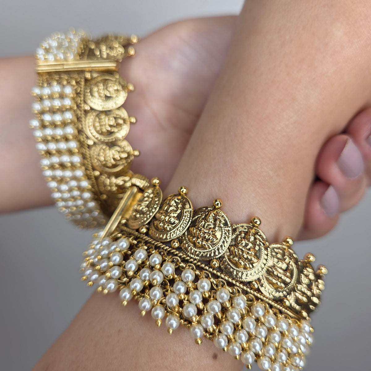 Pearl & Lakshmi Motif Gold Tone Bangle