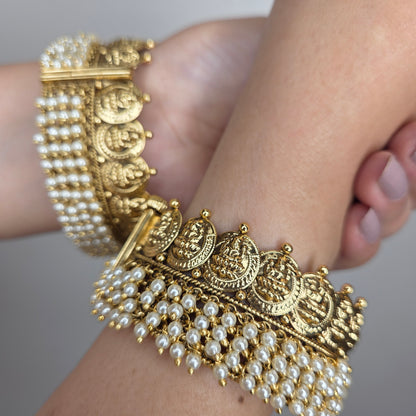 Pearl & Lakshmi Motif Gold Tone Bangle