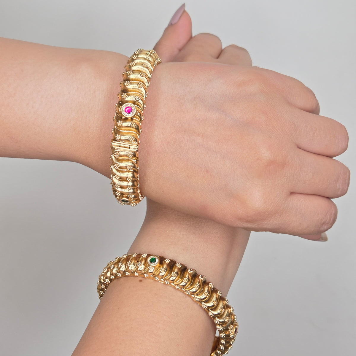 Emerald Ruby Ribbed Bangle Set of Two