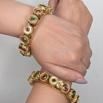 Gold Finish Ruby & Emerald Bangle