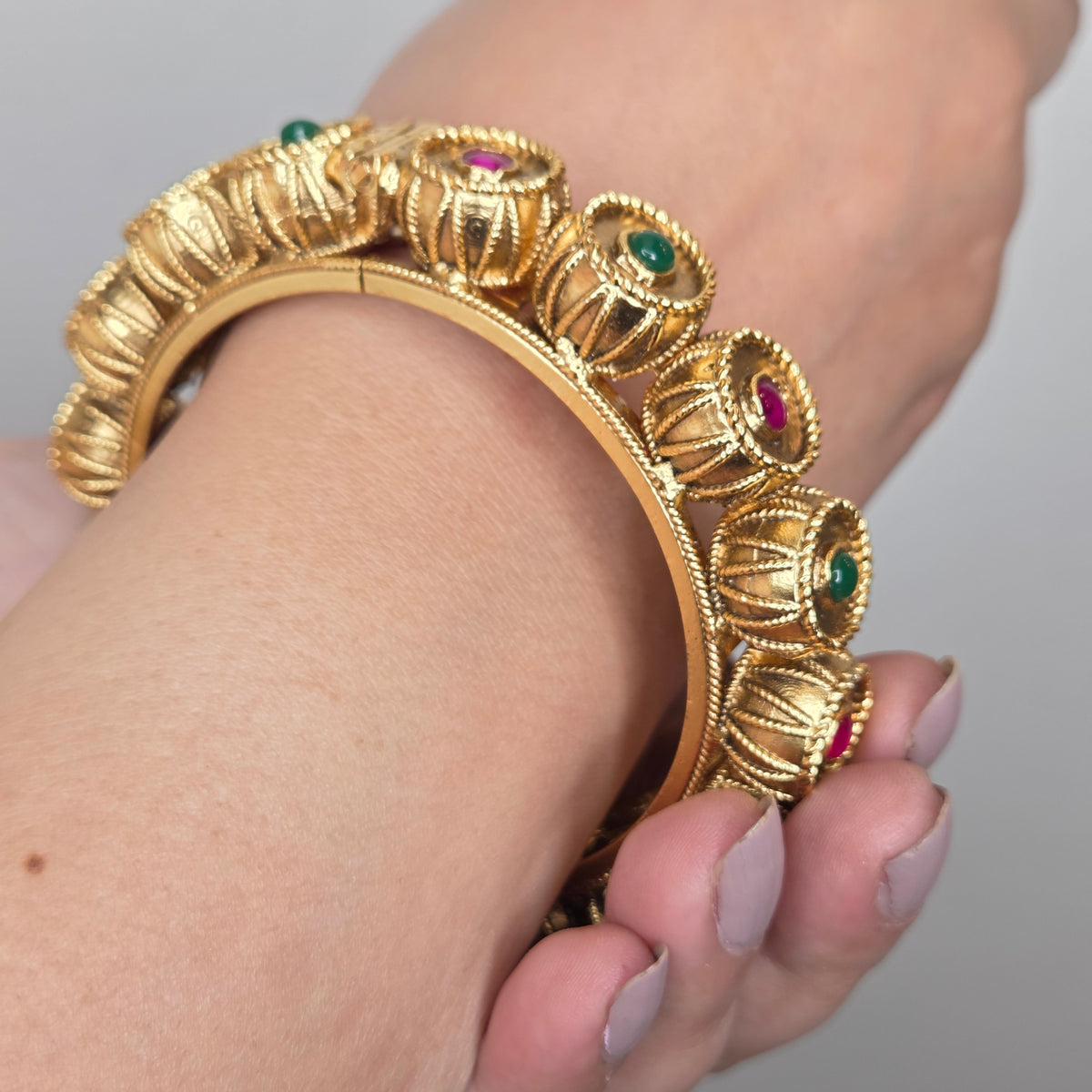 Gold Finish Ruby & Emerald Bangle