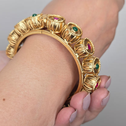 Gold Finish Ruby & Emerald Bangle
