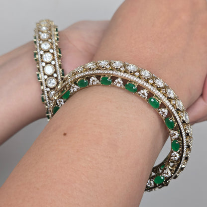 Emerald Kundan Kada Bangles