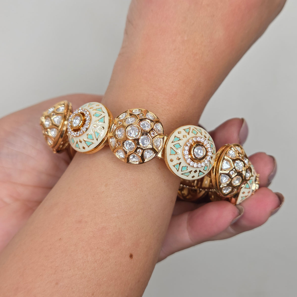 Mint Enamel Kundan Medallion Bangle
