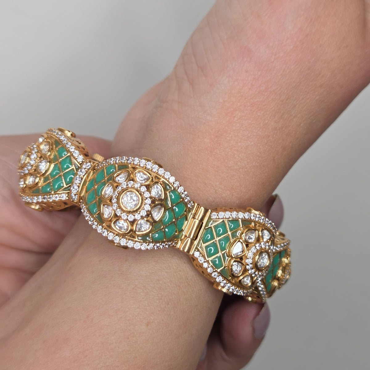 Mint Meenakari Polki Bangle