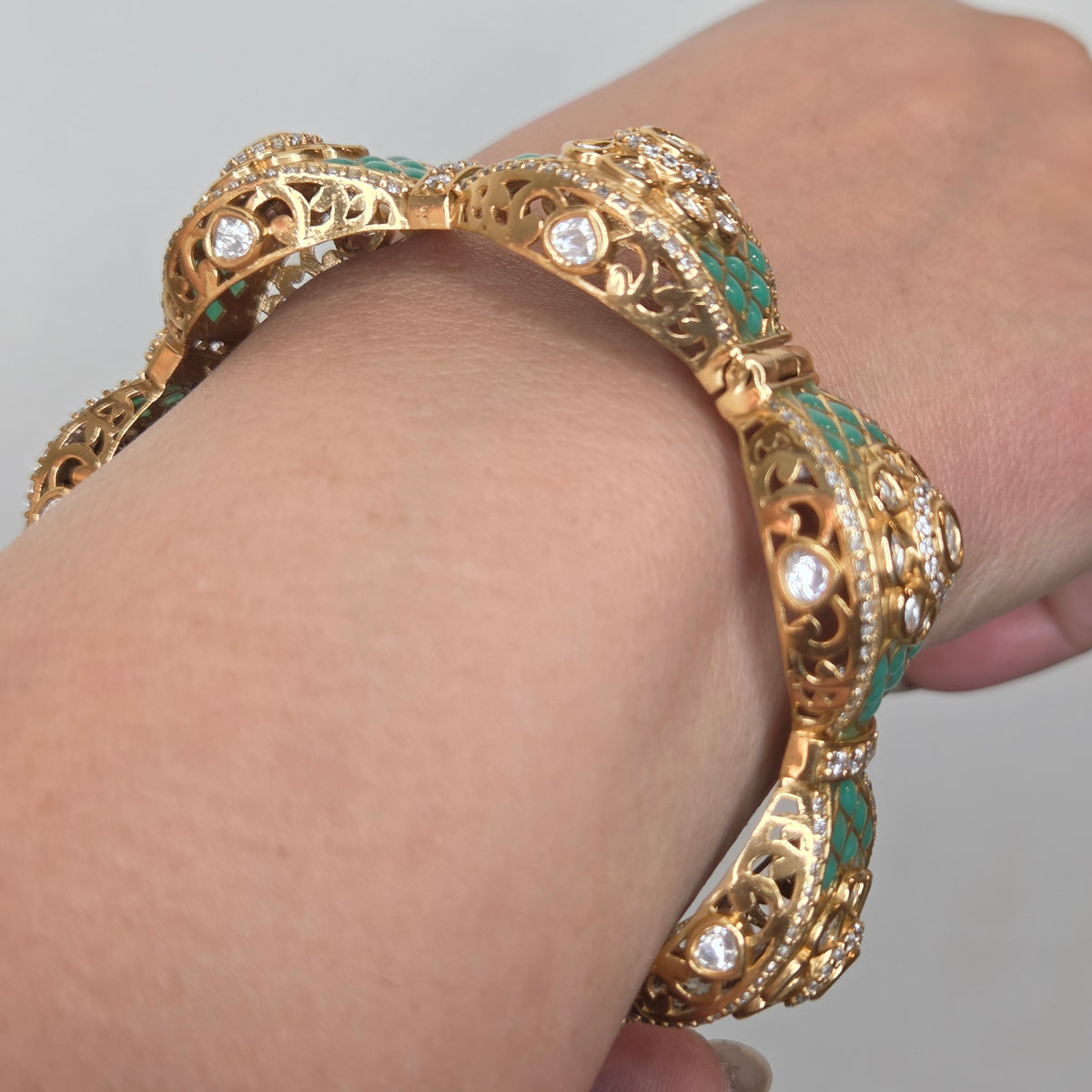 Mint Meenakari Polki Bangle